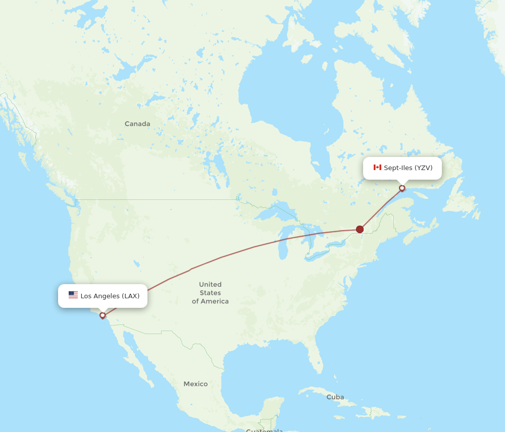 Sept-Iles - Los Angeles route map and flight paths
