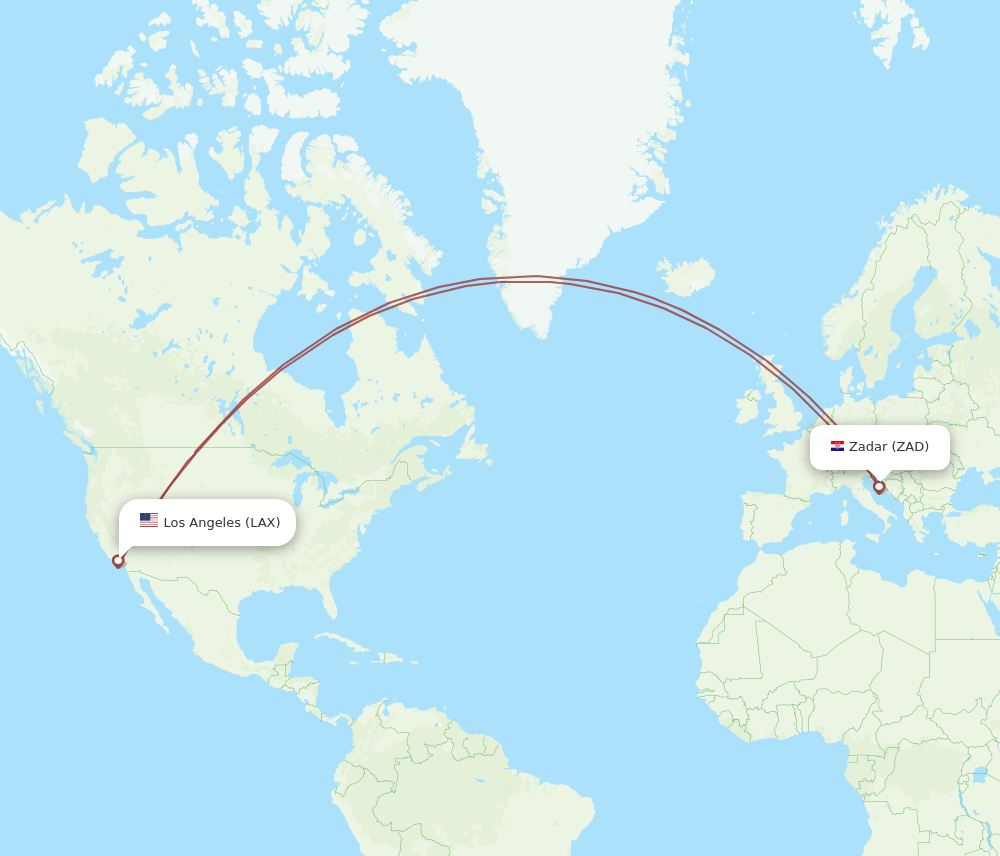 LAX-ZAD flight routes