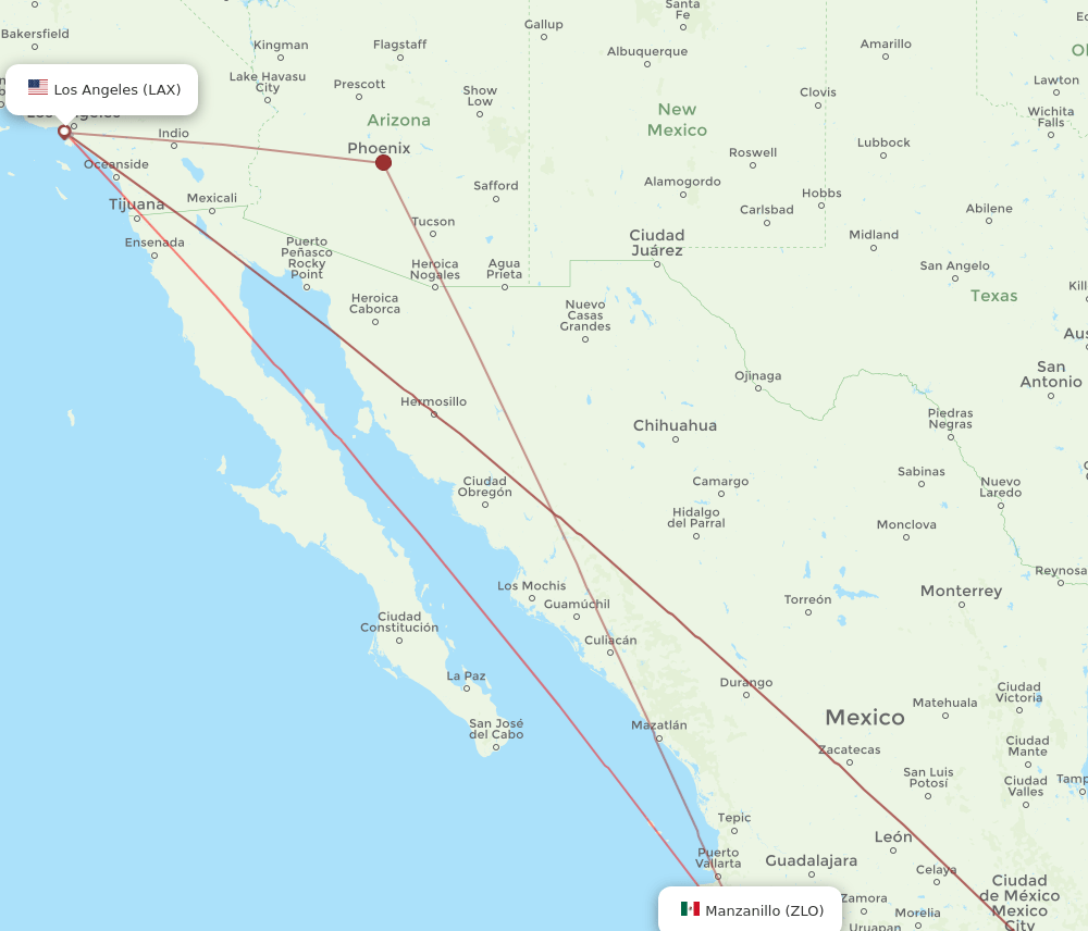 LAX-ZLO flight routes