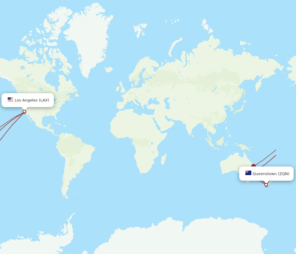 LAX to ZQN flights and routes map