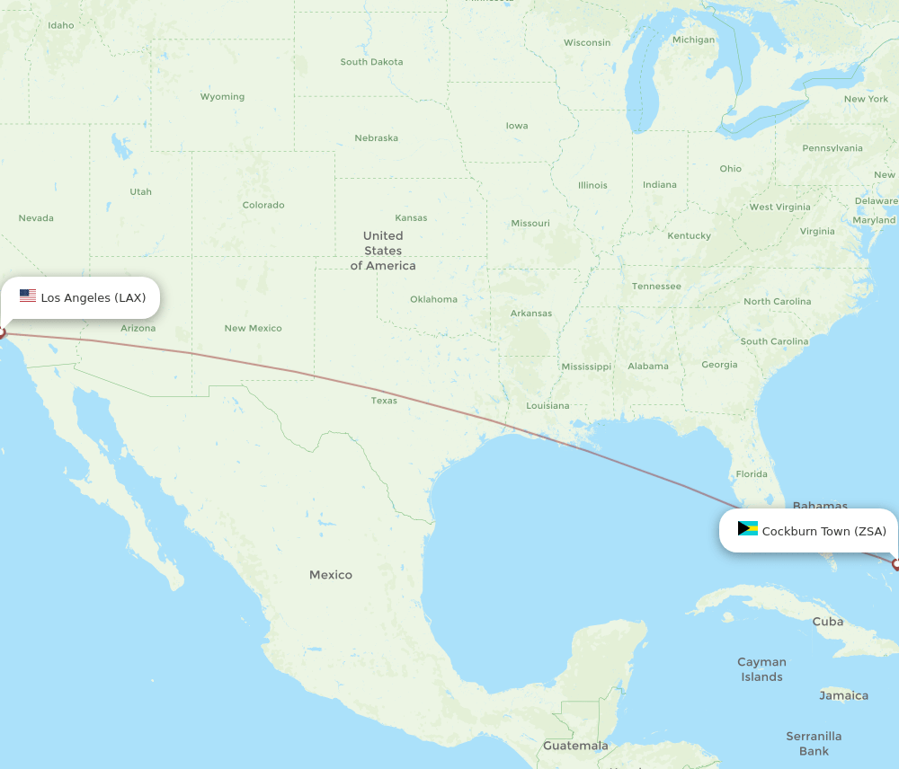 LAX-ZSA flight routes