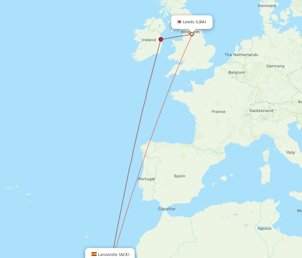 LBA to ACE flights and routes map