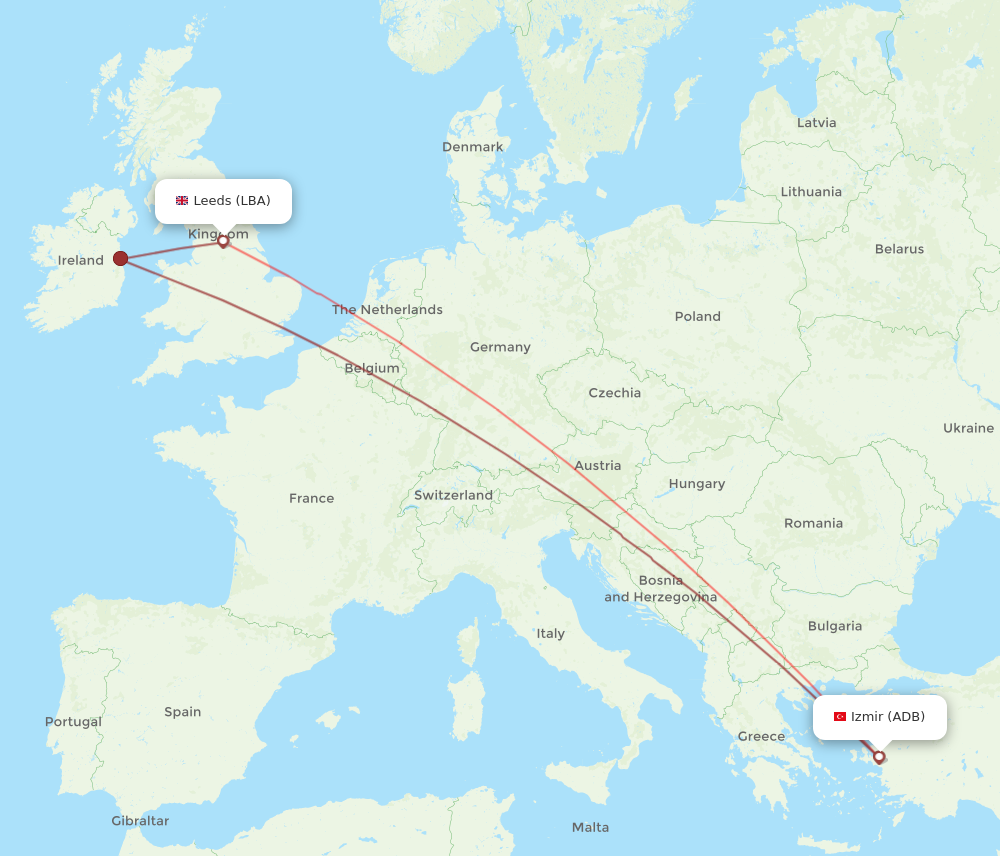 LBA to ADB flights and routes map