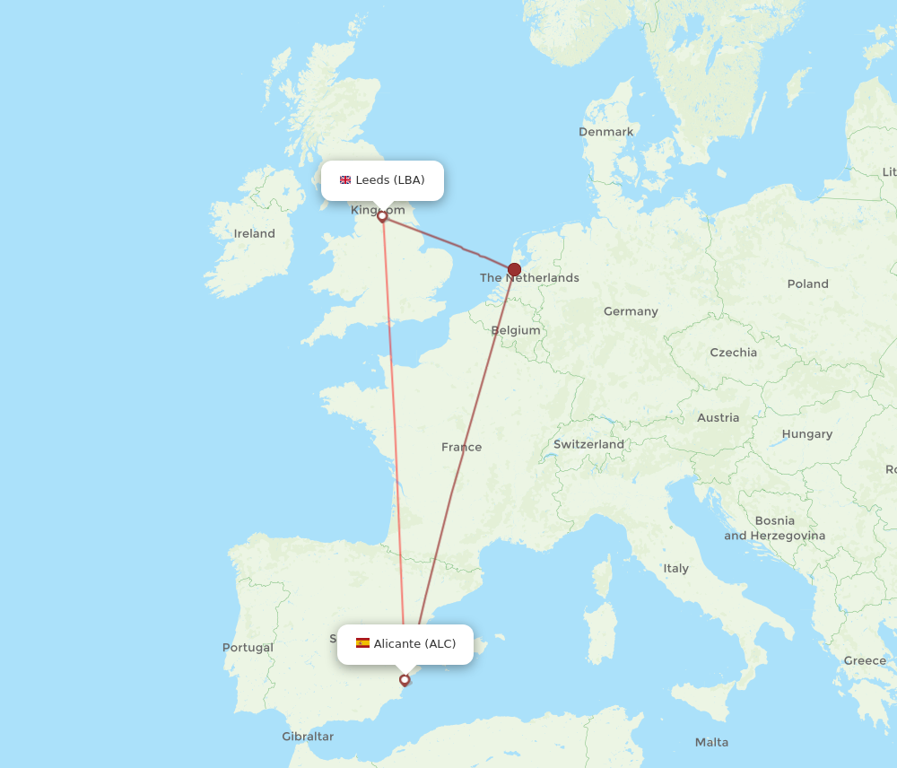 LBA to ALC flights and routes map