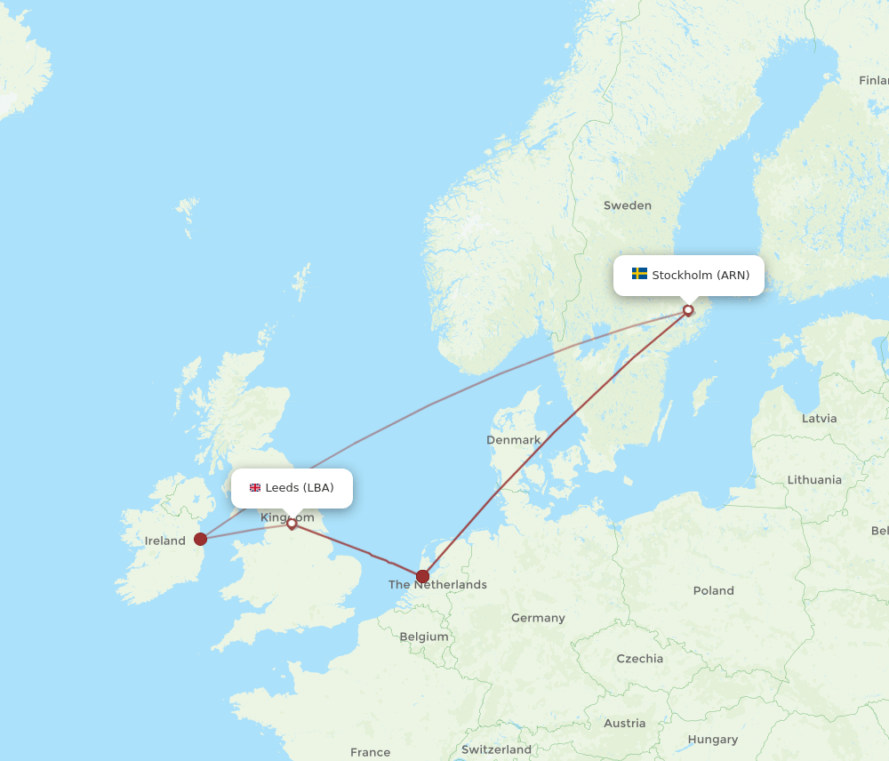 LBA to ARN flights and routes map