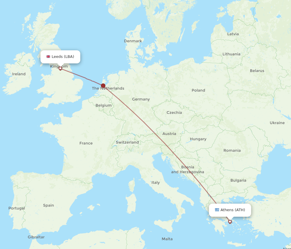 LBA to ATH flights and routes map