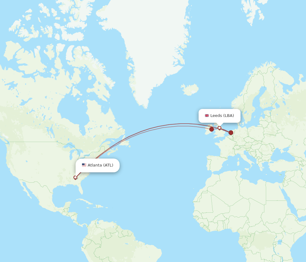 LBA to ATL flights and routes map