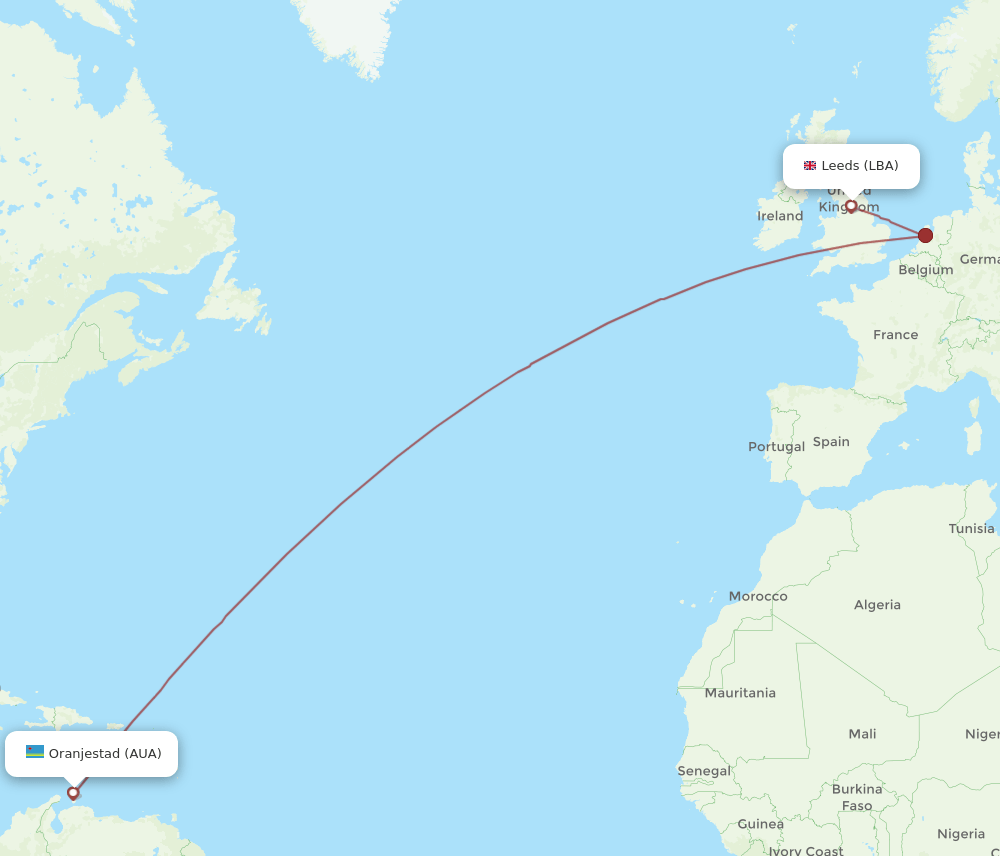 LBA-AUA flight routes