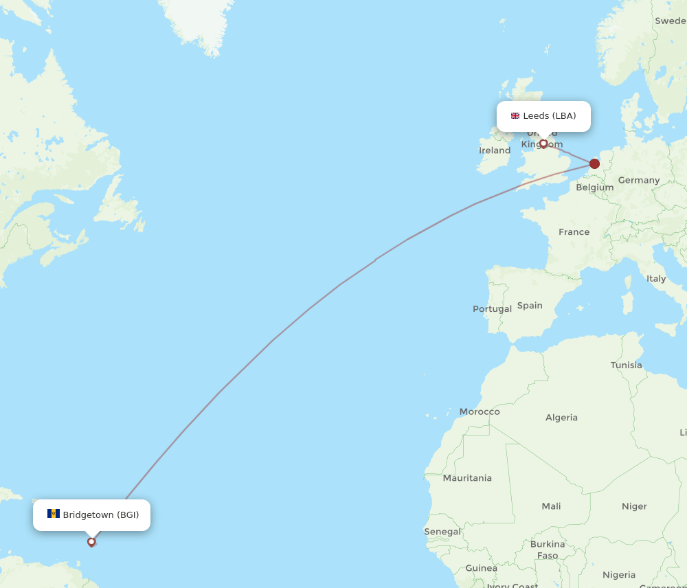 LBA-BGI flight routes