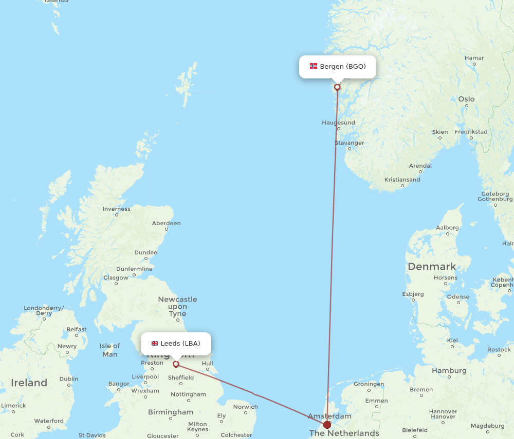 LBA-BGO flight routes