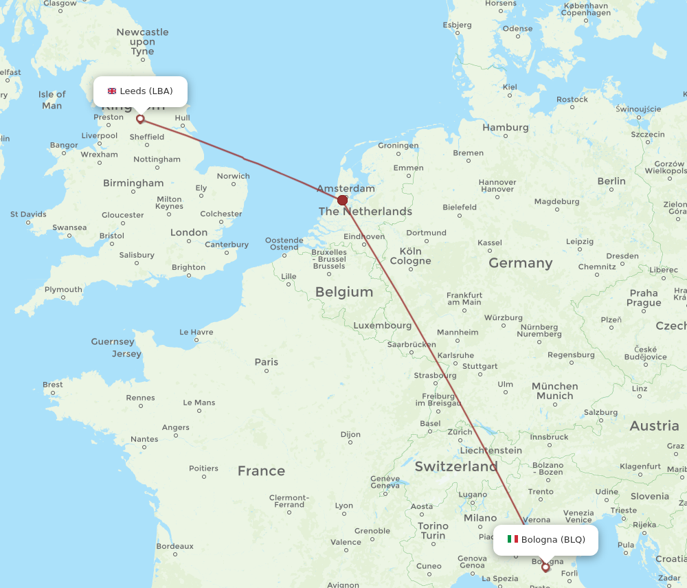 LBA to BLQ flights and routes map