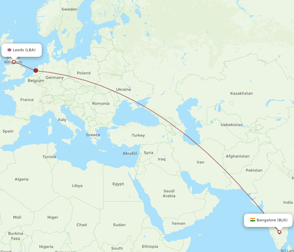 LBA-BLR flight routes