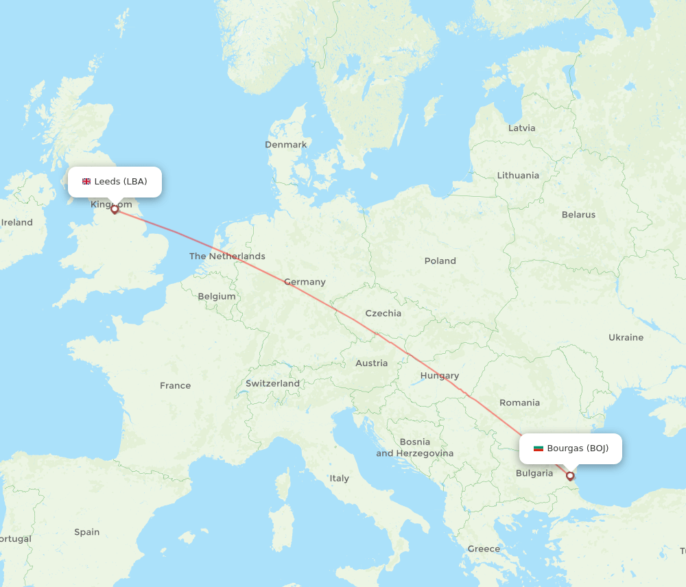 LBA to BOJ flights and routes map