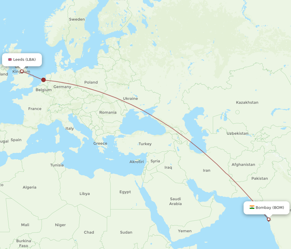 LBA-BOM flight routes