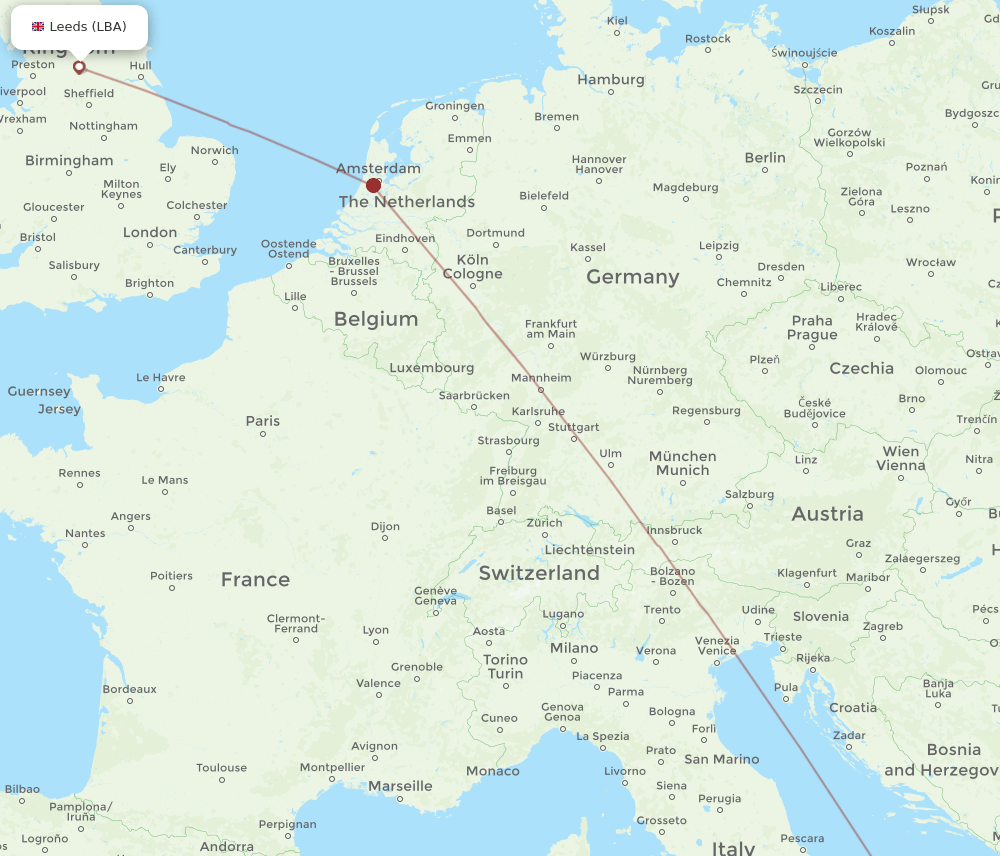 LBA to BRI flights and routes map