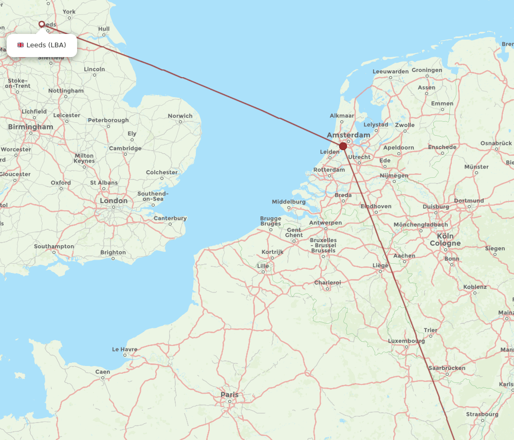 LBA to BSL flights and routes map