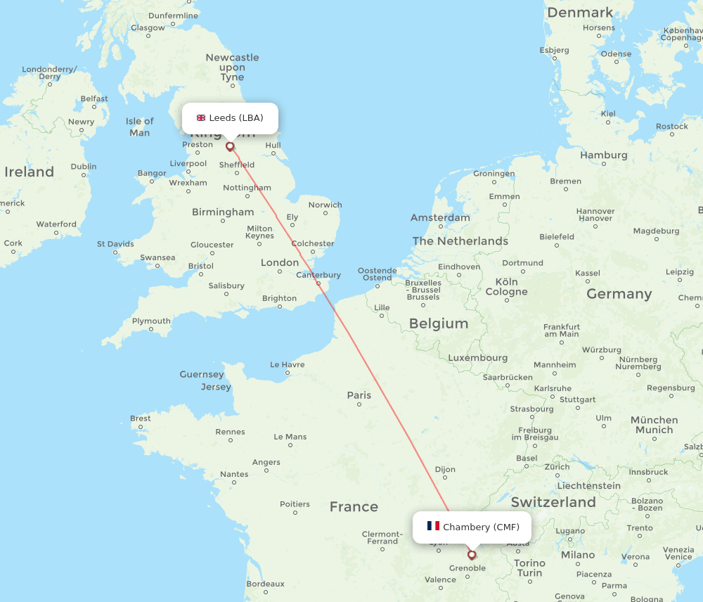 LBA to CMF flights and routes map