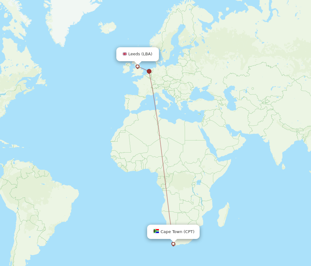 LBA to CPT flights and routes map