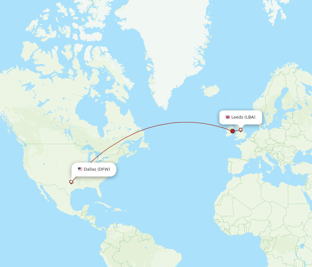 LBA to DFW flights and routes map