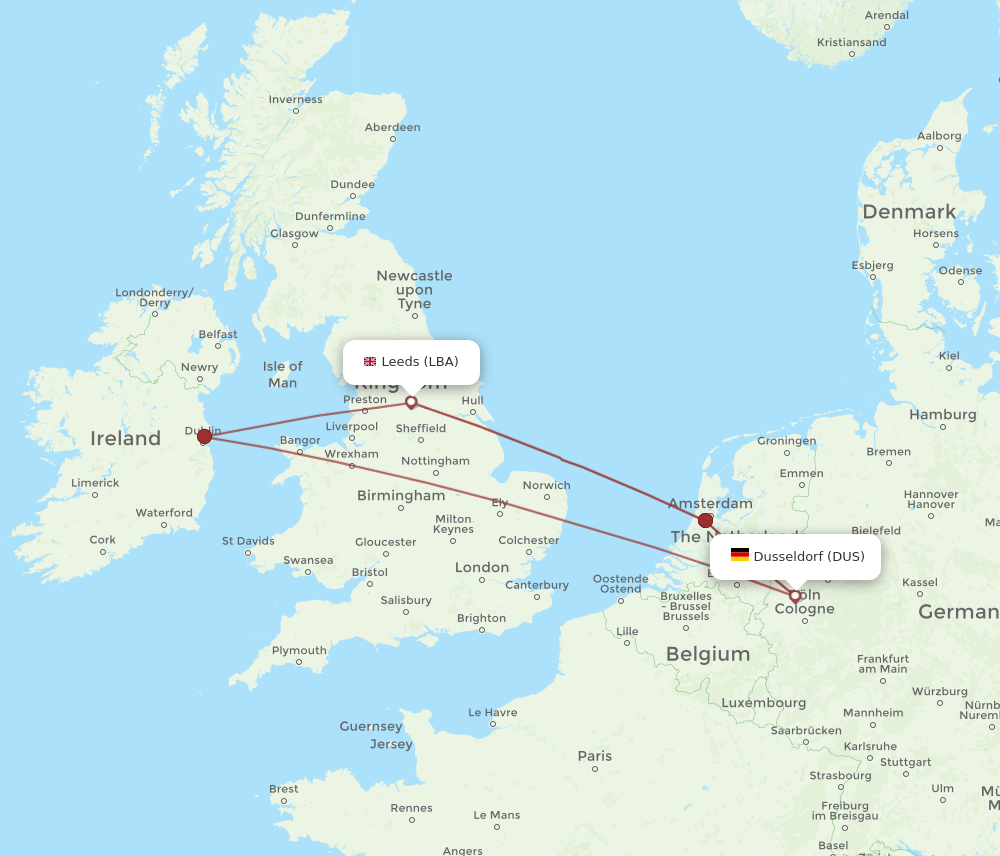 LBA-DUS flight routes