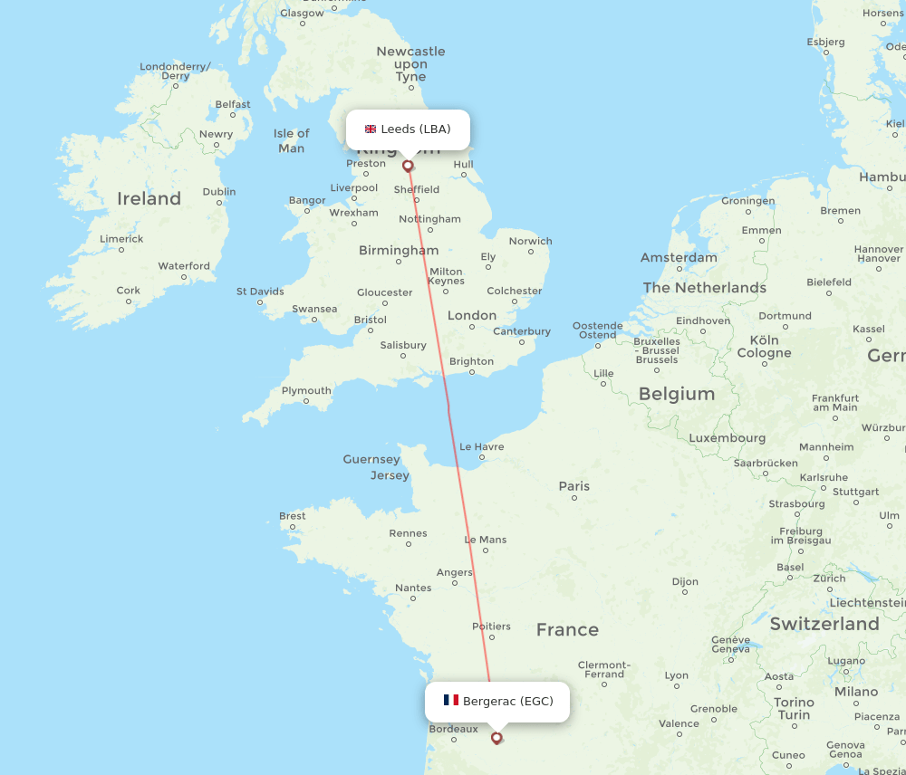 Leeds - Bergerac route map and flight paths