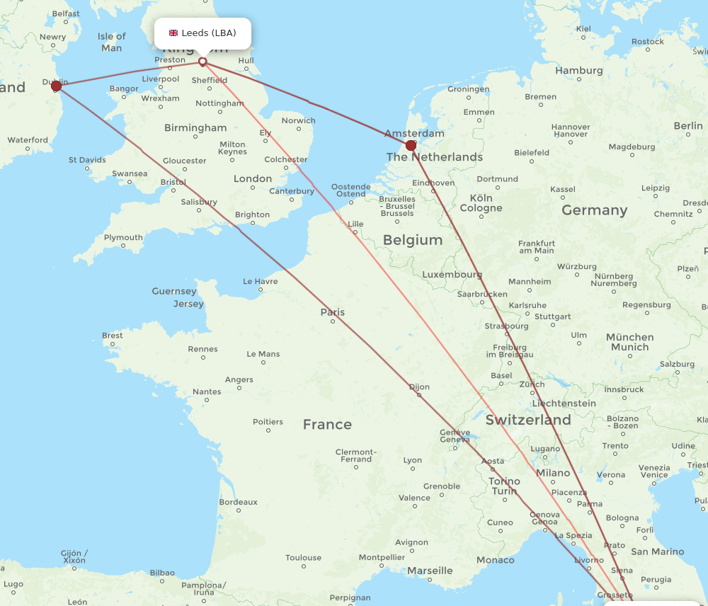LBA to FCO flights and routes map