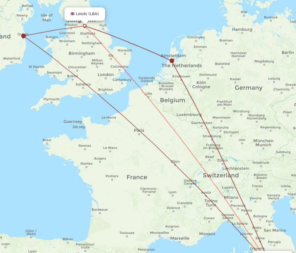 LBA-FCO flight routes