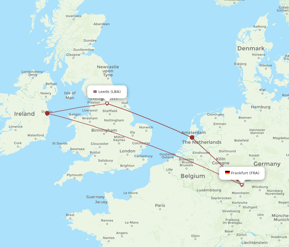 LBA to FRA flights and routes map