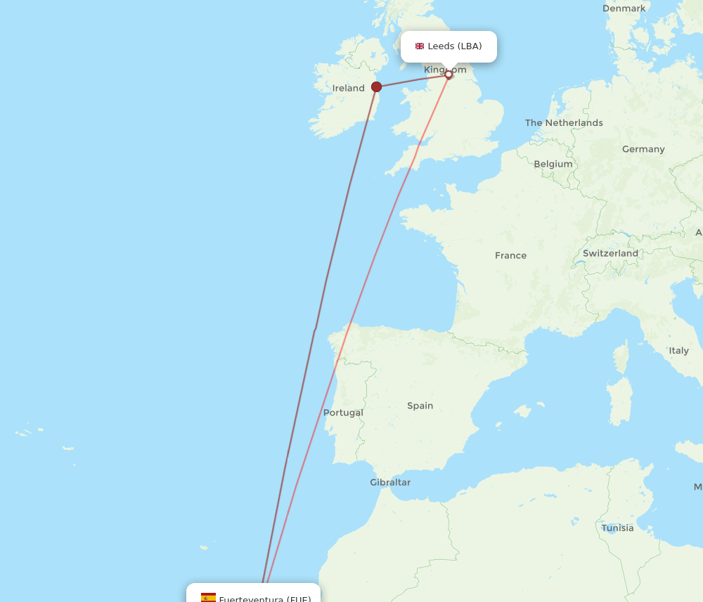 LBA-FUE flight routes