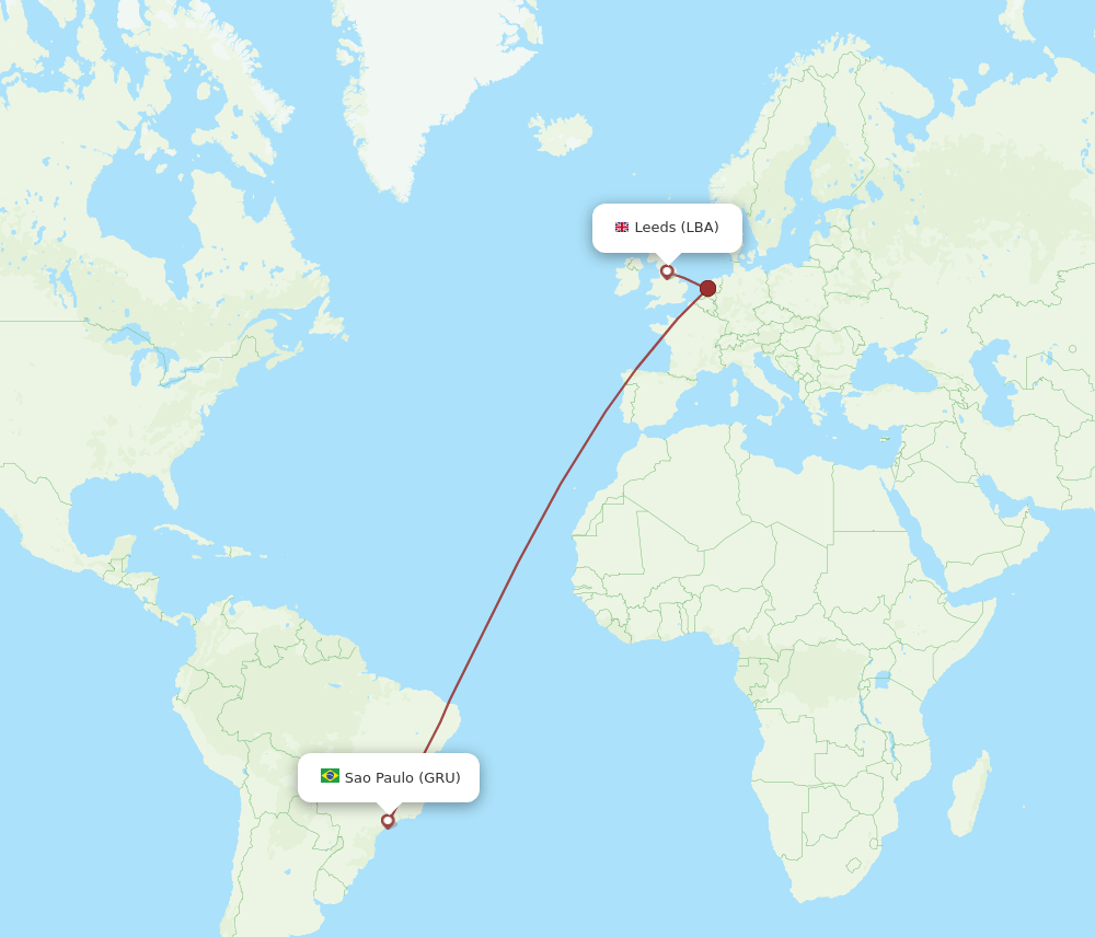 LBA to GRU flights and routes map