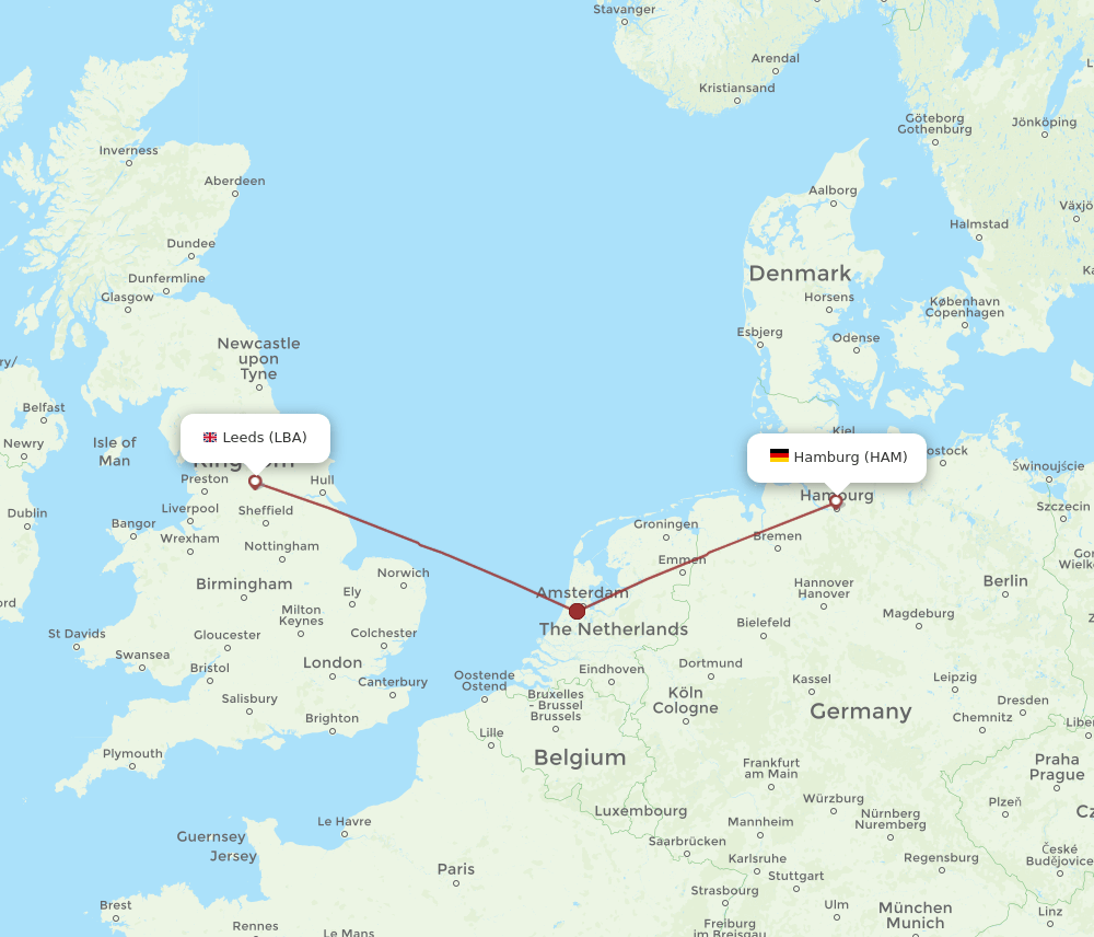 LBA to HAM flights and routes map