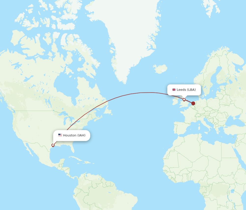 LBA to IAH flights and routes map