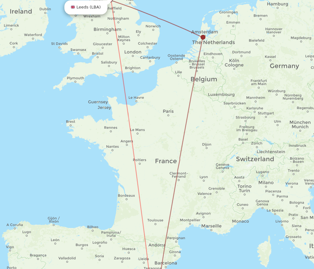 LBA to IBZ flights and routes map