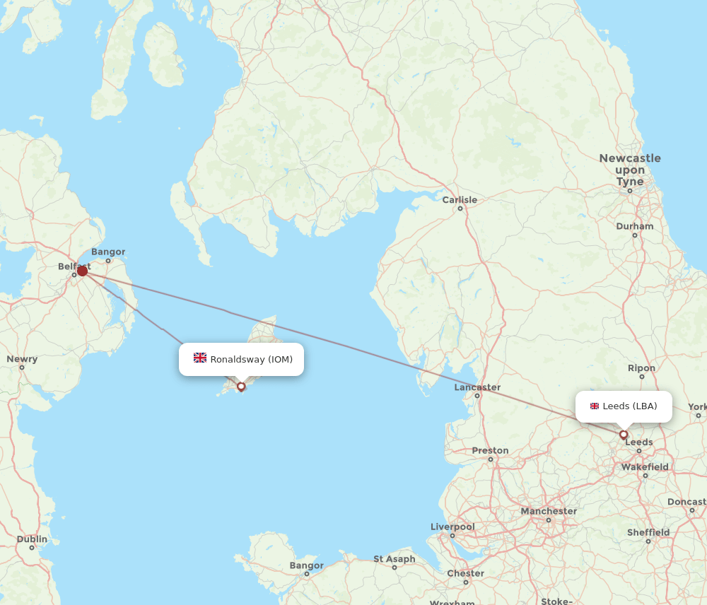 LBA to IOM flights and routes map