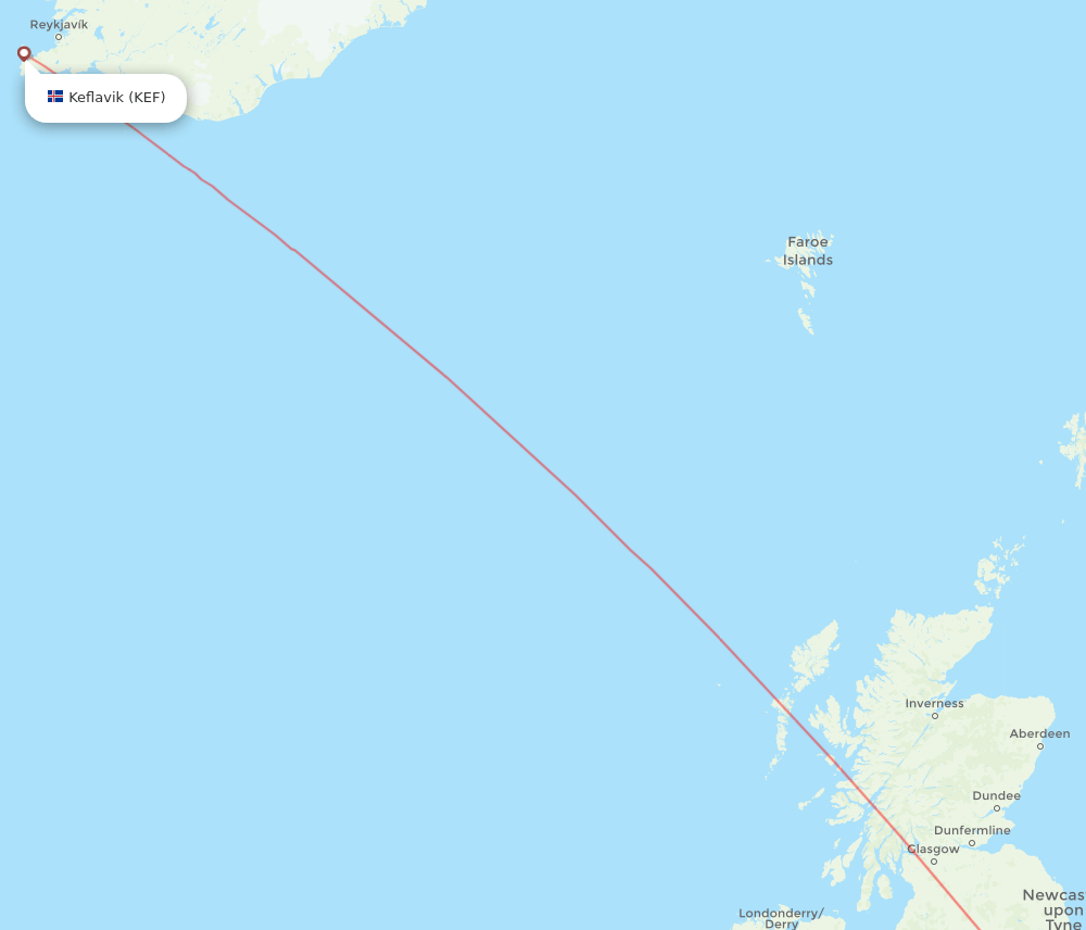 LBA-KEF flight routes