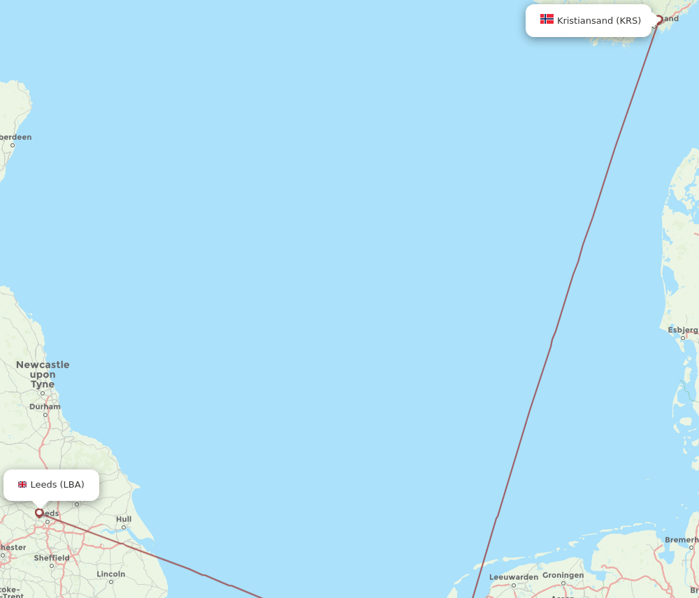 LBA-KRS flight routes