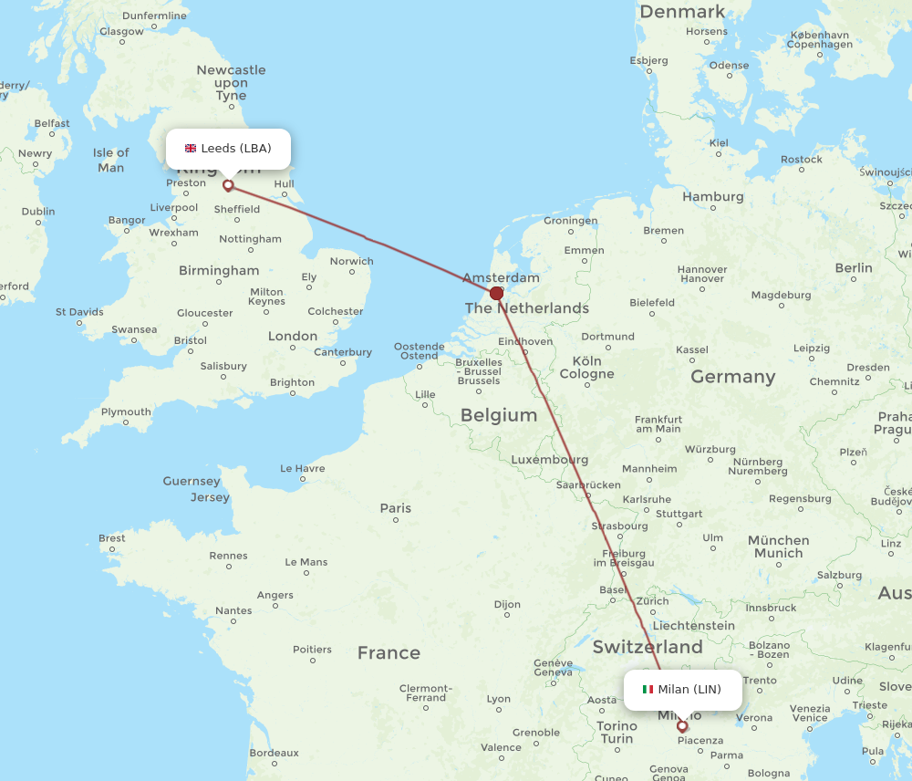 LBA to LIN flights and routes map