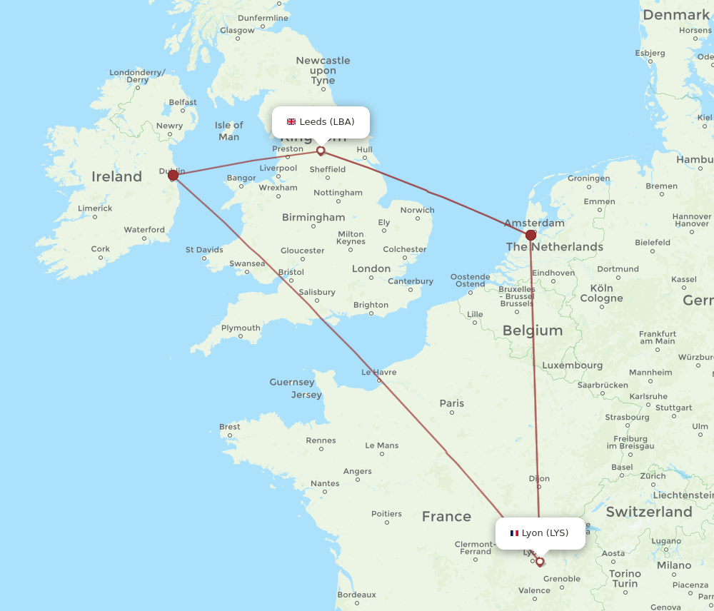 LBA-LYS flight routes