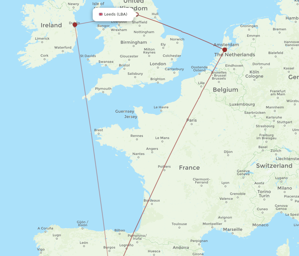 LBA-MAD flight routes
