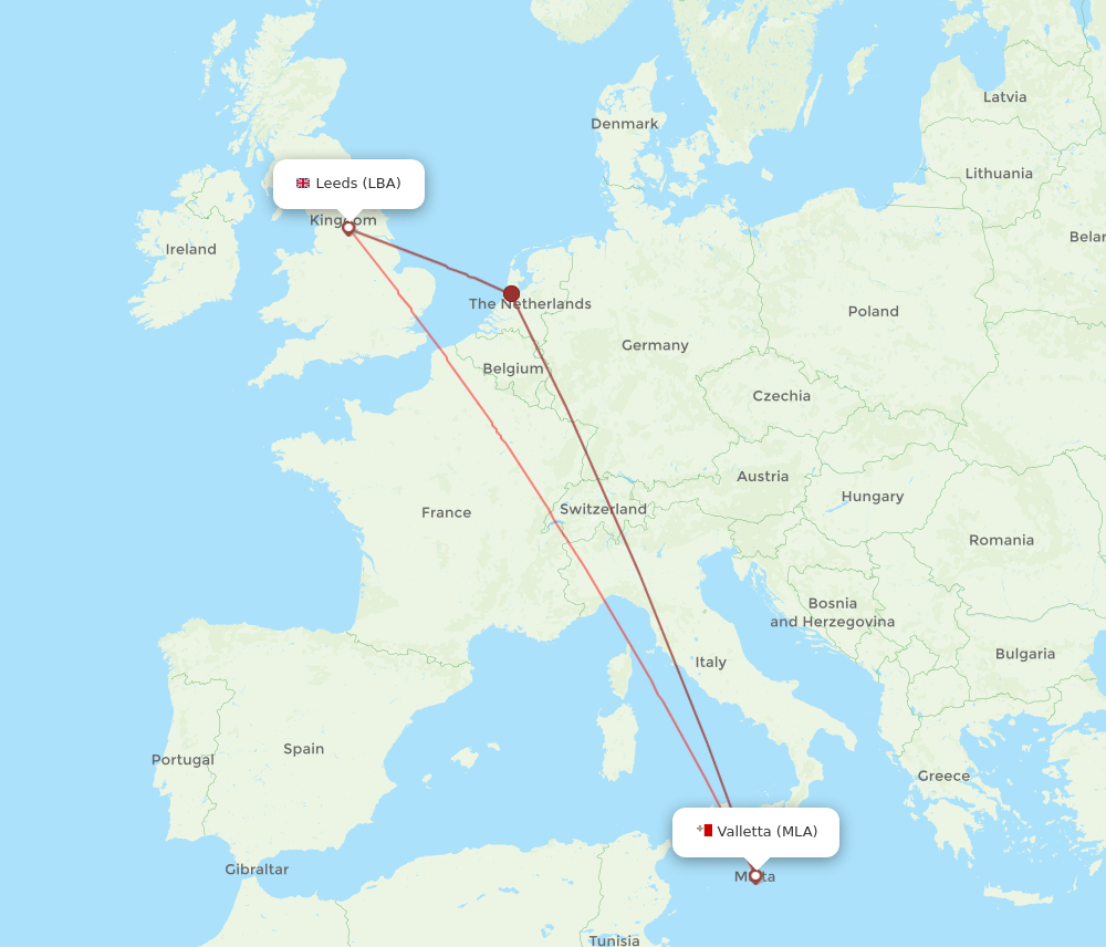 LBA-MLA flight routes