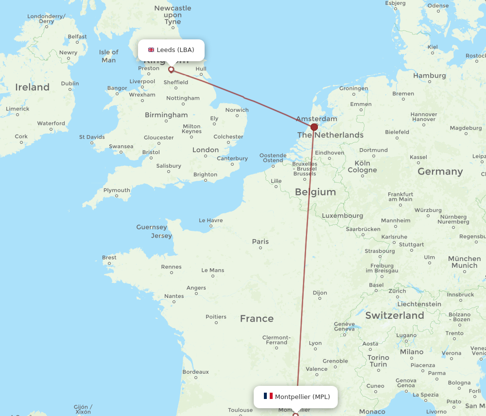 LBA to MPL flights and routes map