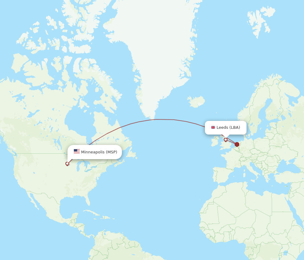 LBA to MSP flights and routes map