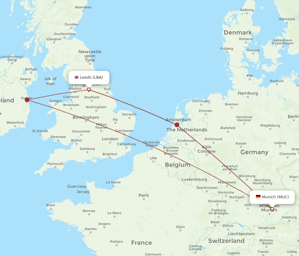 LBA to MUC flights and routes map