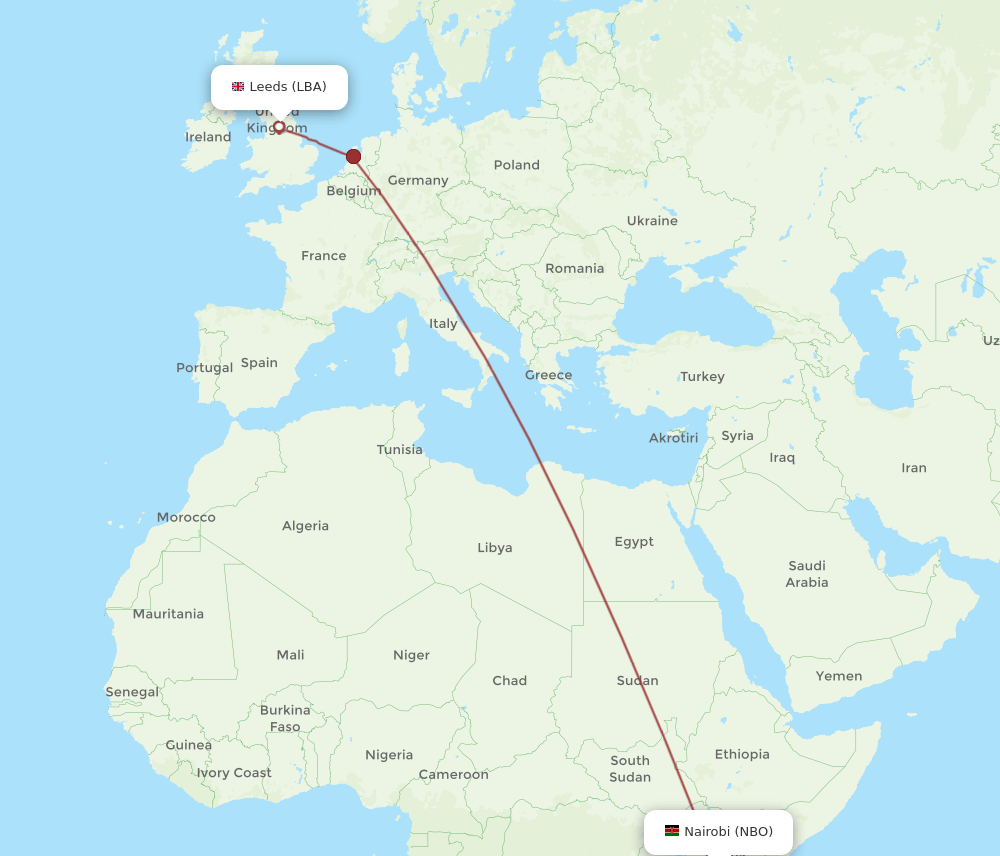 LBA-NBO flight routes