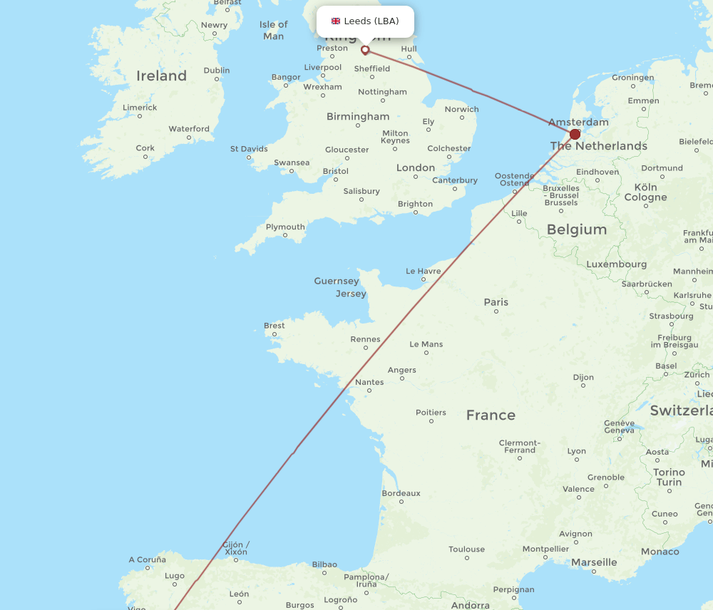 LBA-OPO flight routes