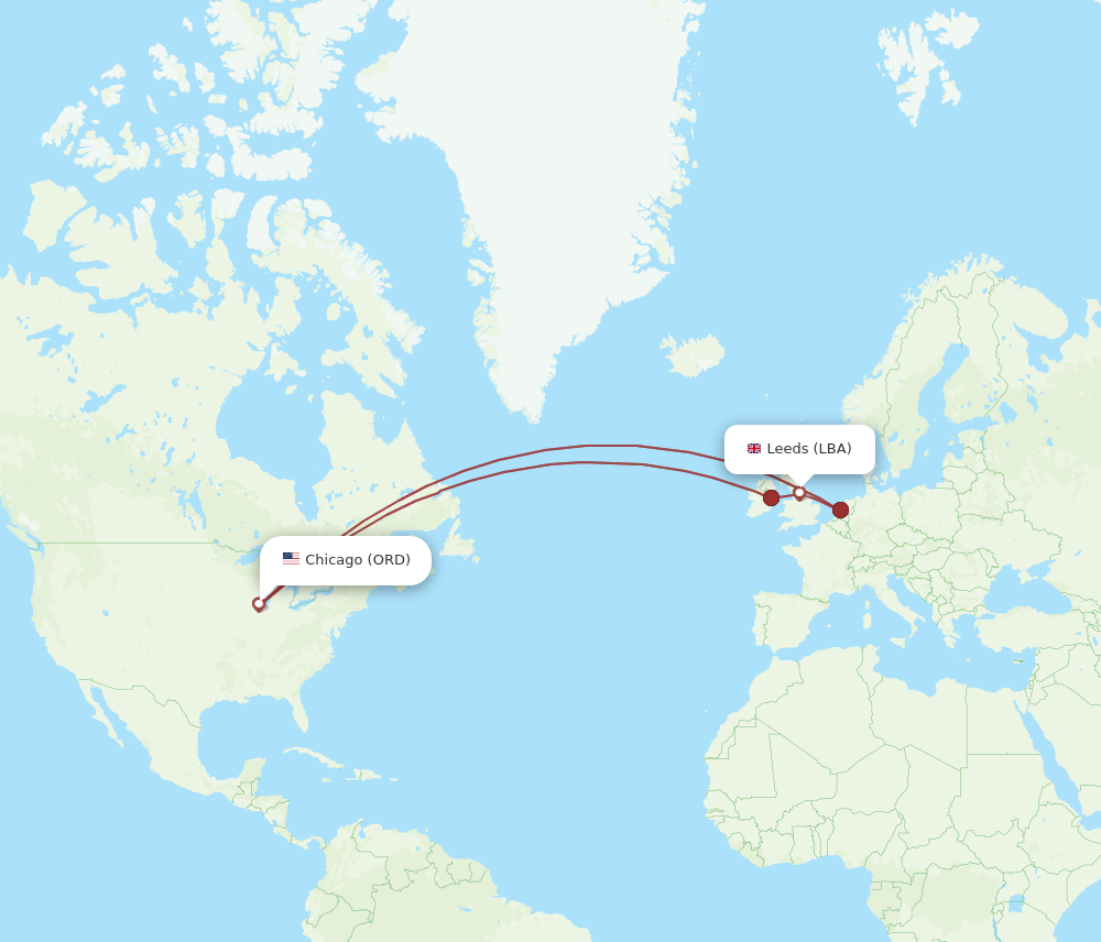 LBA to ORD flights and routes map