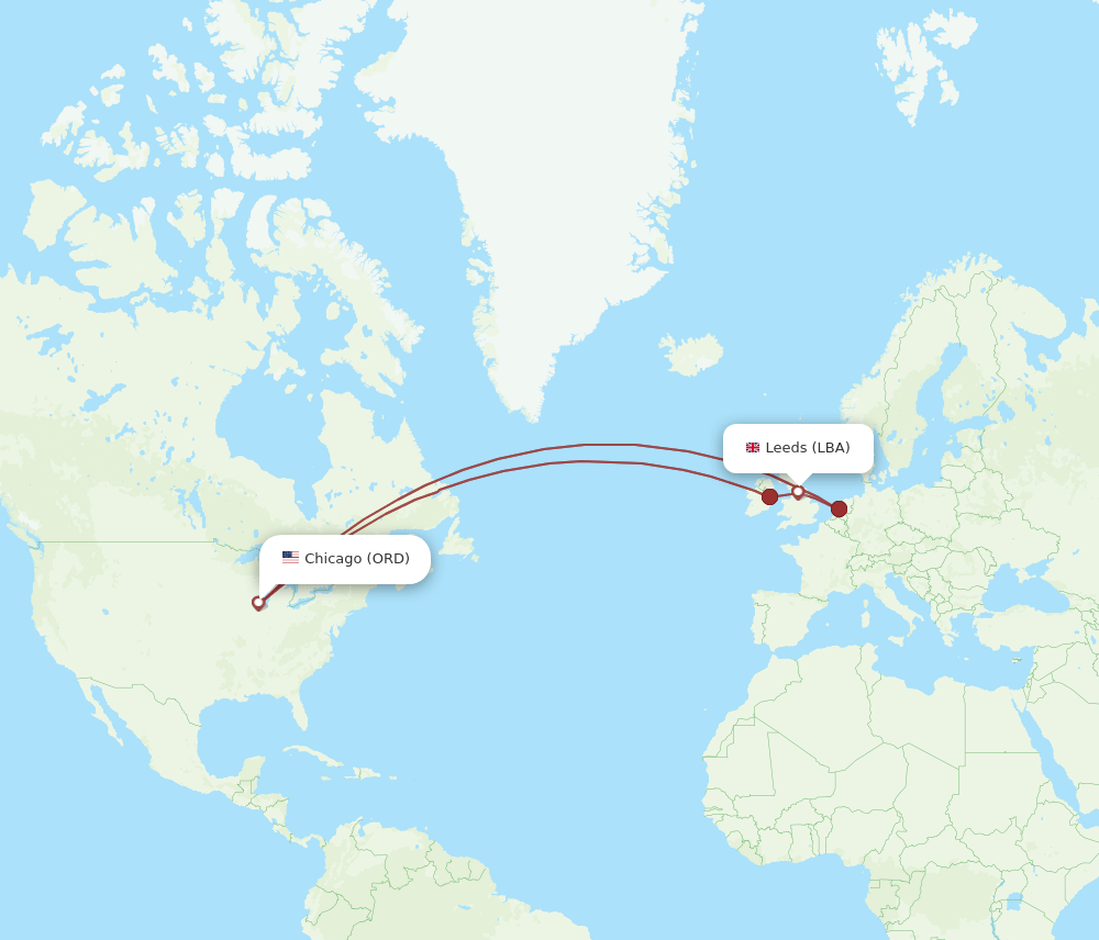 LBA-ORD flight routes