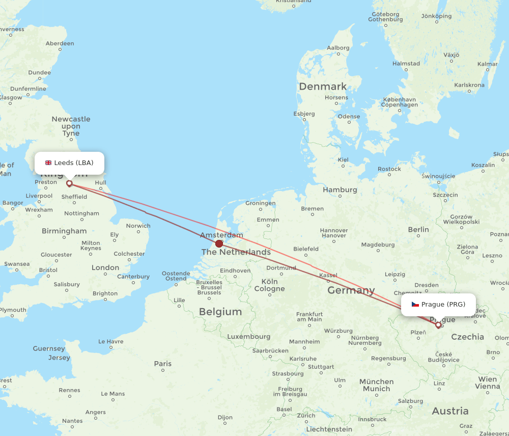 LBA-PRG flight routes