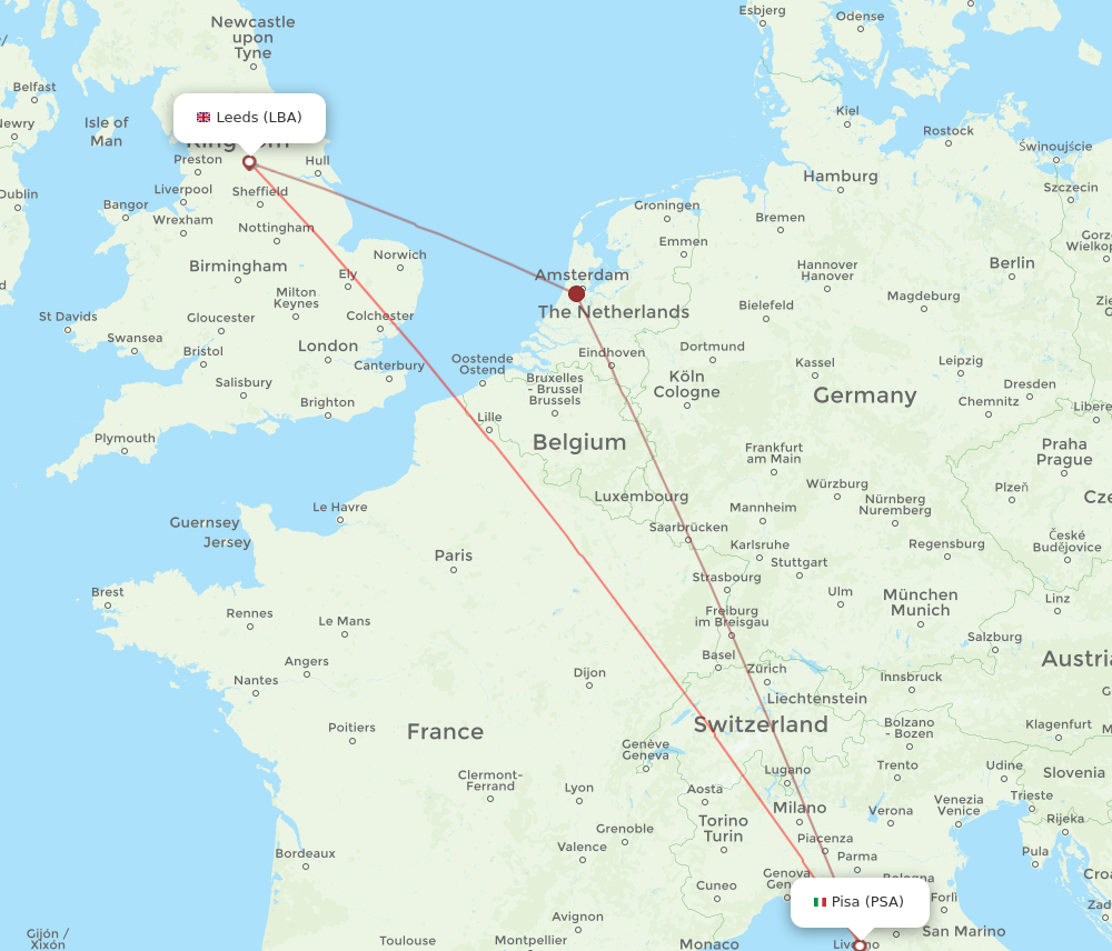 LBA to PSA flights and routes map