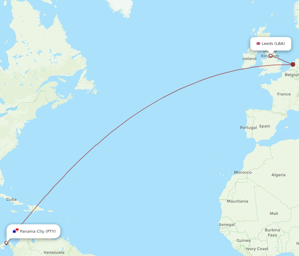LBA-PTY flight routes